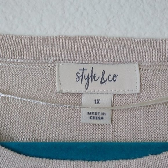 STYLE & CO 1X River Rock Tan Linen Blend Striped Tier Lightweight Sweater, NWT - Picture 5 of 8